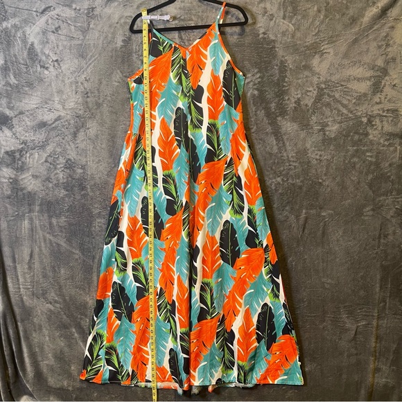 Women’s Large Tropical Leaf Print Maxi Summer Dress Resort Vacation Casual - Picture 10 of 16